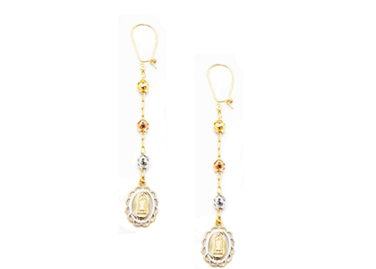 Three Tone Plated Mother Mary Dangle Earring